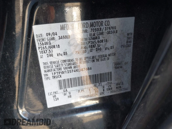 ✅ 2004 Ford F-150 XLT • VIN: 1FTPW12574KD87684 • Lot: 44244528. Wystawiony na IAAI z przebiegiem 199 662 mil. Bezpłatny archiwum sprzedaży aukcyjnych z USA i szczegółowy raport historii pojazdu na DreamBid. Zdjęcie 9.