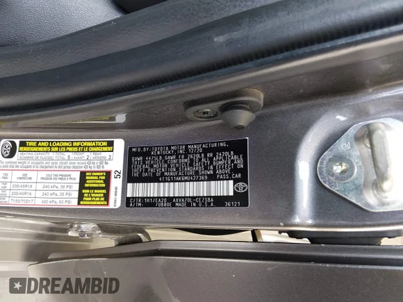 ✅ 2021 Toyota Camry SE • VIN: 4T1G11AK6MU427369 • Lot: 45359272. Listed on IAAI with 100,025 mi. Free auction sales archive from the USA and detailed vehicle history report at DreamBid. Image 9.