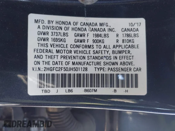 ✅ 2018 Honda Civic LX • VIN: 2HGFC2F50JH501128 • Лот: 44254235. Опубліковано раніше на IAAI з пробігом 97 556 миль. Безкоштовний доступ до архіву аукціонних продажів зі США та докладний звіт про історію автомобіля на DreamBid. Зображення 9.