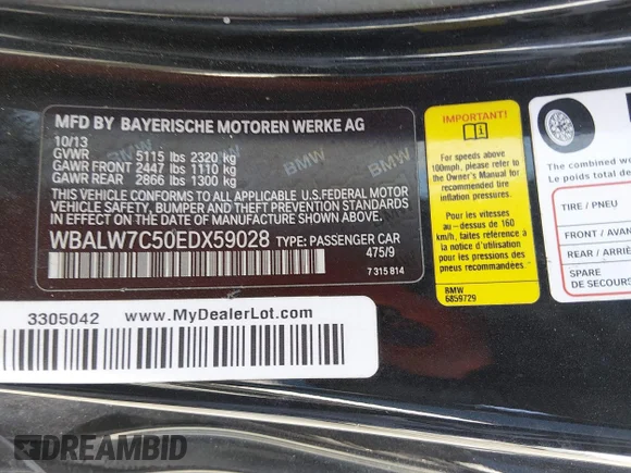 ✅ 2014 BMW 6 Series 640i • VIN: WBALW7C50EDX59028 • Лот: 45132468. Опубліковано раніше на IAAI з пробігом Не вказано. Безкоштовний доступ до архіву аукціонних продажів зі США та докладний звіт про історію автомобіля на DreamBid. Зображення 9.