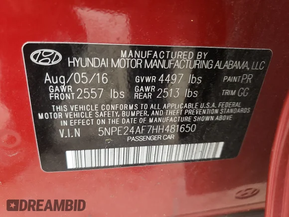 ✅ 2017 Hyundai Sonata SE • VIN: 5NPE24AF7HH481650 • Лот: 52257651. Опубликован ранее на Copart с пробегом 53 552 миль. Бесплатный доступ к архиву аукционных продаж из США и подробный отчёт об истории автомобиля на DreamBid. Изображение 10.