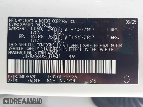 ✅ 2025 Toyota 4Runner SR5 • VIN: JTEVA5BR3S5033541 • Лот: 45541365. Опубліковано раніше на IAAI з пробігом 28 709 миль. Безкоштовний доступ до архіву аукціонних продажів зі США та докладний звіт про історію автомобіля на DreamBid. Зображення 9.