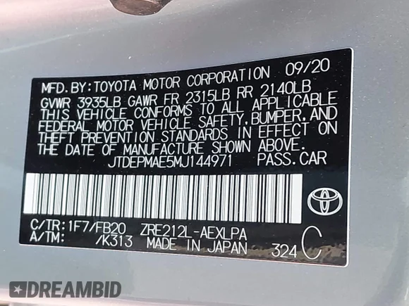 ✅ 2021 Toyota Corolla LE • VIN: JTDEPMAE5MJ144971 • Lot: 45084083. Wystawiony na IAAI z przebiegiem 19 949 mil. Bezpłatny archiwum sprzedaży aukcyjnych z USA i szczegółowy raport historii pojazdu na DreamBid. Zdjęcie 9.