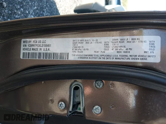 ✅ 2020 Ram 1500 Tradesman • VIN: 1C6RR7FGXLS156461 • Лот: 44976691. Опубліковано раніше на IAAI з пробігом 83 959 миль. Безкоштовний доступ до архіву аукціонних продажів зі США та докладний звіт про історію автомобіля на DreamBid. Зображення 9.