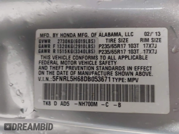 ✅ 2013 Honda Odyssey EX-L • VIN: 5FNRL5H68DB053671 • Lot: 44153512. Wystawiony na IAAI z przebiegiem 143 515 mil. Bezpłatny archiwum sprzedaży aukcyjnych z USA i szczegółowy raport historii pojazdu na DreamBid. Zdjęcie 9.