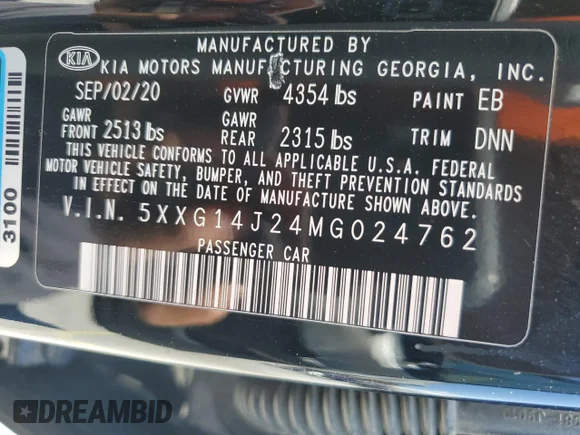 ✅ 2021 Kia K5 LXS • VIN: 5XXG14J24MG024762 • Лот: 56915365. Опубліковано раніше на Copart з пробігом 73 869 миль. Безкоштовний доступ до архіву аукціонних продажів зі США та докладний звіт про історію автомобіля на DreamBid. Зображення 13.
