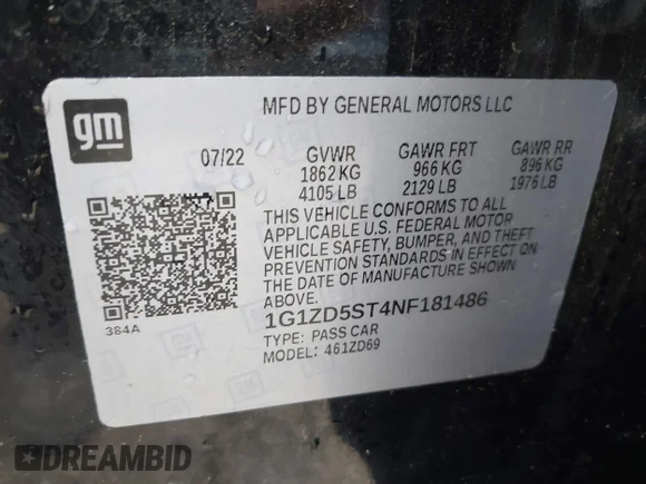 ✅ 2022 Chevrolet Malibu LT • VIN: 1G1ZD5ST4NF181486 • Lot: 43329897. Wystawiony na IAAI z przebiegiem 70 373 mil. Bezpłatny archiwum sprzedaży aukcyjnych z USA i szczegółowy raport historii pojazdu na DreamBid. Zdjęcie 9.