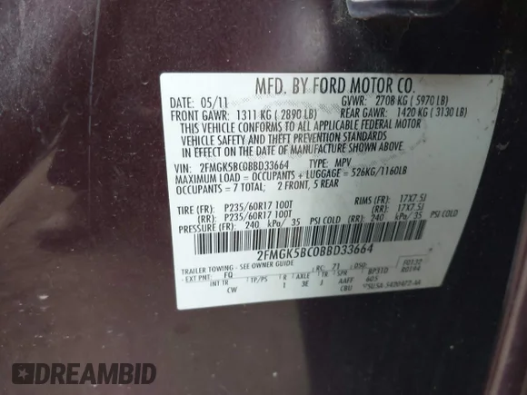 ✅ 2011 Ford Flex SE • VIN: 2FMGK5BC0BBD33664 • Лот: 43069155. Опубліковано раніше на IAAI з пробігом 173 002 миль. Безкоштовний доступ до архіву аукціонних продажів зі США та докладний звіт про історію автомобіля на DreamBid. Зображення 9.