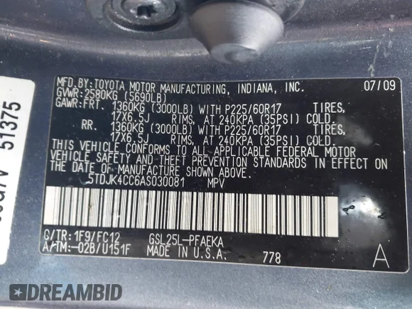 ✅ 2010 Toyota Sienna LE • VIN: 5TDJK4CC6AS030081 • Lot: 44508759. Wystawiony na IAAI z przebiegiem 198 445 mil. Bezpłatny archiwum sprzedaży aukcyjnych z USA i szczegółowy raport historii pojazdu na DreamBid. Zdjęcie 9.