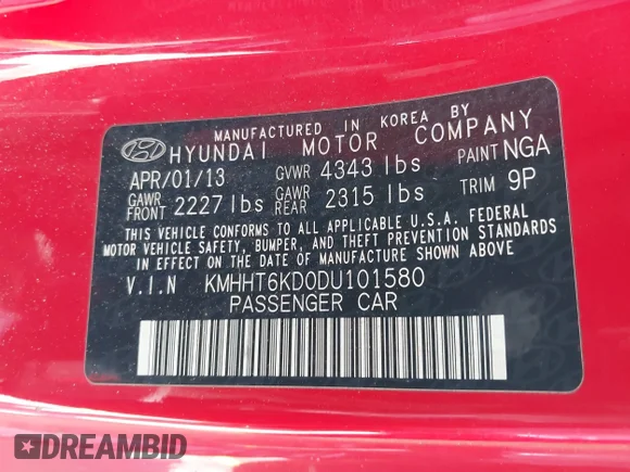 ✅ 2013 Hyundai Genesis Coupe 2.0T • VIN: KMHHT6KD0DU101580 • Lot: 43027049. Wystawiony na IAAI z przebiegiem 82 262 mil. Bezpłatny archiwum sprzedaży aukcyjnych z USA i szczegółowy raport historii pojazdu na DreamBid. Zdjęcie 9.