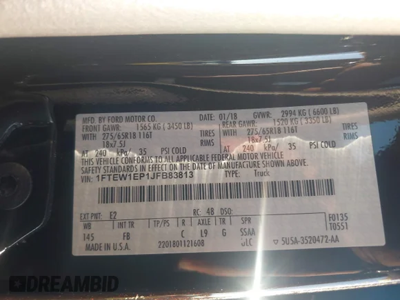 ✅ 2018 Ford F-150 XLT • VIN: 1FTEW1EP1JFB83813 • Лот: 43117801. Опубликован ранее на IAAI с пробегом 106 714 миль. Бесплатный доступ к архиву аукционных продаж из США и подробный отчёт об истории автомобиля на DreamBid. Изображение 9.