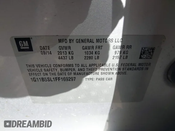 ✅ 2015 Chevrolet Malibu LS • VIN: 1G11B5SL1FF169297 • Lot: 44896141. Wystawiony na IAAI z przebiegiem 167 721 mil. Bezpłatny archiwum sprzedaży aukcyjnych z USA i szczegółowy raport historii pojazdu na DreamBid. Zdjęcie 9.