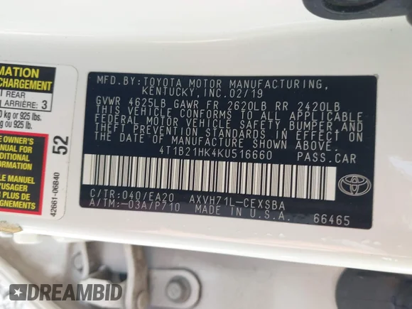 ✅ 2019 Toyota Camry Hybrid SE • VIN: 4T1B21HK4KU516660 • Lot: 43214244. Wystawiony na IAAI z przebiegiem 35 999 mil. Bezpłatny archiwum sprzedaży aukcyjnych z USA i szczegółowy raport historii pojazdu na DreamBid. Zdjęcie 9.