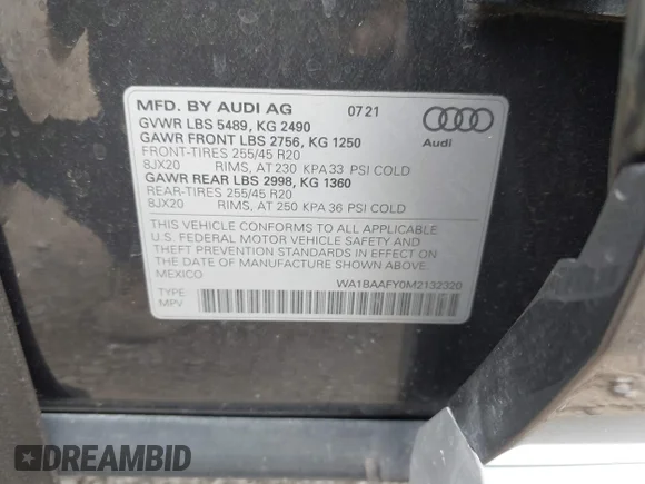 ✅ 2021 Audi Q5 Premium Plus • VIN: WA1BAAFY0M2132320 • Лот: 45059643. Опубликован ранее на IAAI с пробегом 40 235 миль. Бесплатный доступ к архиву аукционных продаж из США и подробный отчёт об истории автомобиля на DreamBid. Изображение 9.