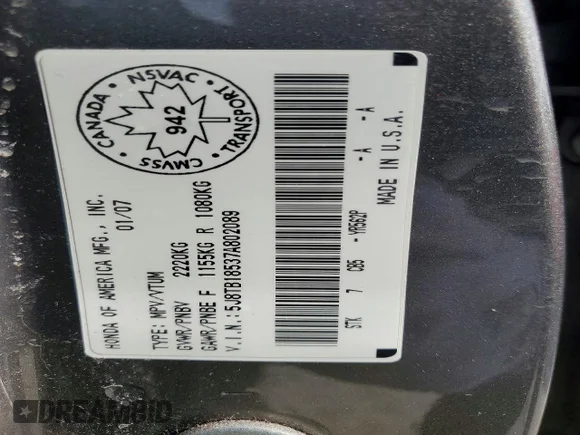 ✅ 2007 Acura RDX Technology • VIN: 5J8TB18537A802089 • Lot: 47227106. Wystawiony na Copart z przebiegiem 156 323 mil. Bezpłatny archiwum sprzedaży aukcyjnych z USA i szczegółowy raport historii pojazdu na DreamBid. Zdjęcie 13.