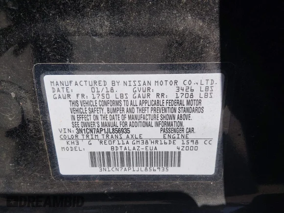 ✅ 2018 Nissan Versa SV • VIN: 3N1CN7AP1JL856935 • Lot: 44659616. Wystawiony na IAAI z przebiegiem 39 187 mil. Bezpłatny archiwum sprzedaży aukcyjnych z USA i szczegółowy raport historii pojazdu na DreamBid. Zdjęcie 9.