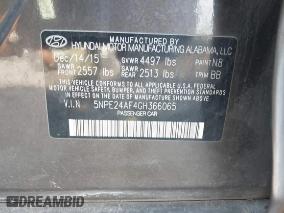 ✅ 2016 Hyundai Sonata SE • VIN: 5NPE24AF4GH366065 • Lot: 45142346. Wystawiony na IAAI z przebiegiem 188 328 mil. Bezpłatny archiwum sprzedaży aukcyjnych z USA i szczegółowy raport historii pojazdu na DreamBid. Zdjęcie 9.