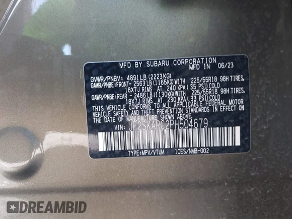 ✅ 2023 Subaru Forester Touring • VIN: JF2SKARC2PH504679 • Лот: 44135250. Опубліковано раніше на IAAI з пробігом 41 263 миль. Безкоштовний доступ до архіву аукціонних продажів зі США та докладний звіт про історію автомобіля на DreamBid. Зображення 9.