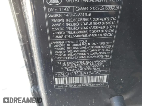 ✅ 2008 Land Rover Range Rover Sport SC • VIN: SALSH23428A154087 • Лот: 44818713. Опубліковано раніше на IAAI з пробігом 182 582 миль. Безкоштовний доступ до архіву аукціонних продажів зі США та докладний звіт про історію автомобіля на DreamBid. Зображення 9.