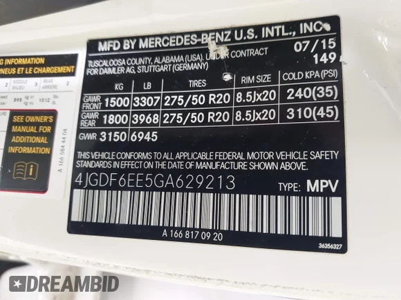 ✅ 2016 Mercedes-Benz GL 450 • VIN: 4JGDF6EE5GA629213 • Lot: 45000080. Wystawiony na IAAI z przebiegiem 93 169 mil. Bezpłatny archiwum sprzedaży aukcyjnych z USA i szczegółowy raport historii pojazdu na DreamBid. Zdjęcie 9.