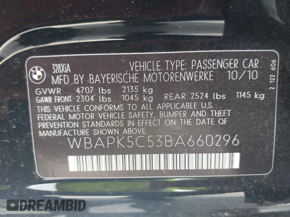 ✅ 2011 BMW 3 Series 328i xDrive • VIN: WBAPK5C53BA660296 • Lot: 45256575. Wystawiony na IAAI z przebiegiem 142 582 mil. Bezpłatny archiwum sprzedaży aukcyjnych z USA i szczegółowy raport historii pojazdu na DreamBid. Zdjęcie 9.