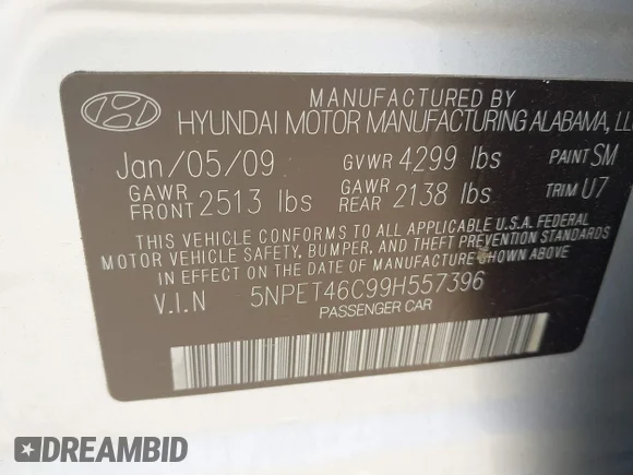 ✅ 2009 Hyundai Sonata GLS • VIN: 5NPET46C99H557396 • Lot: 45373307. Wystawiony na IAAI z przebiegiem 64 026 mil. Bezpłatny archiwum sprzedaży aukcyjnych z USA i szczegółowy raport historii pojazdu na DreamBid. Zdjęcie 9.
