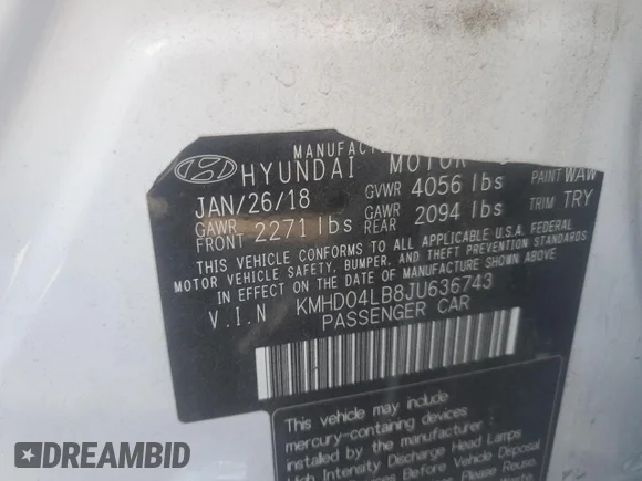 ✅ 2018 Hyundai Elantra Sport • VIN: KMHD04LB8JU636743 • Лот: 70721722. Опубликован ранее на Copart с пробегом 48 237 миль. Бесплатный доступ к архиву аукционных продаж из США и подробный отчёт об истории автомобиля на DreamBid. Изображение 15.