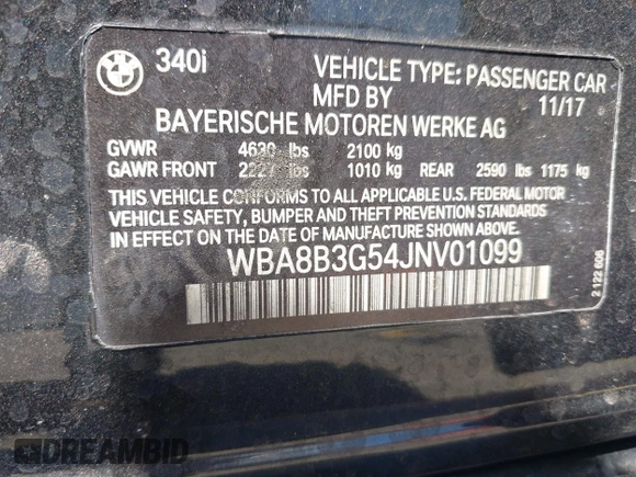 ✅ 2018 BMW 3 Series 340i • VIN: WBA8B3G54JNV01099 • Лот: 45116232. Опубликован ранее на IAAI с пробегом 77 391 миль. Бесплатный доступ к архиву аукционных продаж из США и подробный отчёт об истории автомобиля на DreamBid. Изображение 9.
