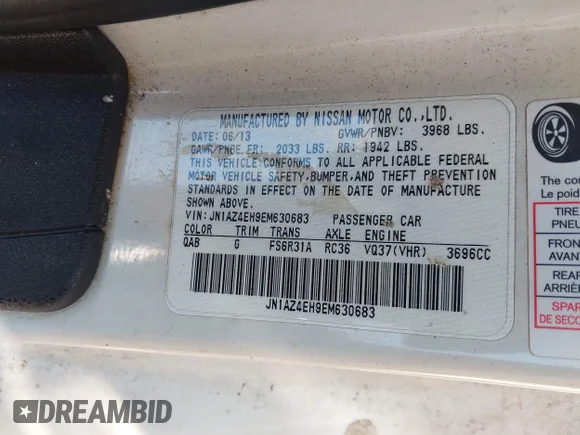 ✅ 2014 Nissan 370Z • VIN: JN1AZ4EH9EM630683 • Lot: 41994196. Wystawiony na IAAI z przebiegiem 83 468 mil. Bezpłatny archiwum sprzedaży aukcyjnych z USA i szczegółowy raport historii pojazdu na DreamBid. Zdjęcie 9.