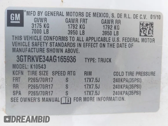 ✅ 2010 GMC Sierra 1500 SLE • VIN: 3GTRKVE34AG165936 • Lot: 44838743. Wystawiony na IAAI z przebiegiem 181 997 mil. Bezpłatny archiwum sprzedaży aukcyjnych z USA i szczegółowy raport historii pojazdu na DreamBid. Zdjęcie 9.