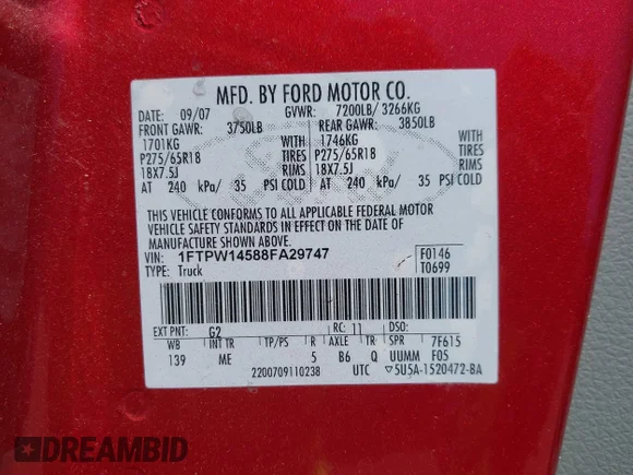 ✅ 2008 Ford F-150 XLT • VIN: 1FTPW14588FA29747 • Лот: 44861121. Опубліковано раніше на IAAI з пробігом 159 329 миль. Безкоштовний доступ до архіву аукціонних продажів зі США та докладний звіт про історію автомобіля на DreamBid. Зображення 9.