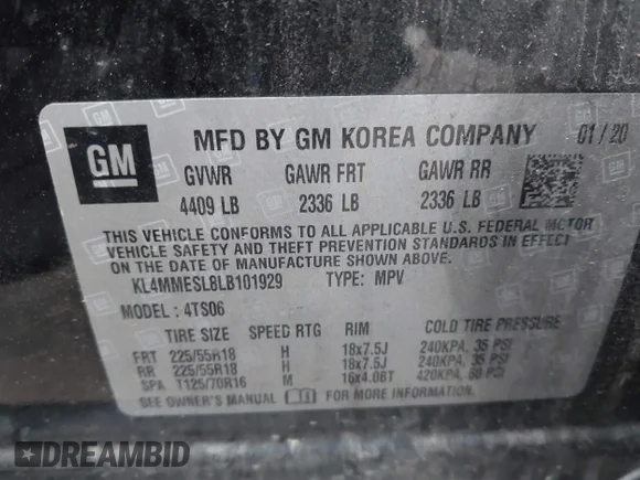✅ 2020 Buick Encore GX Select • VIN: KL4MMESL8LB101929 • Лот: 43765085. Опубликован ранее на IAAI с пробегом 66 146 миль. Бесплатный доступ к архиву аукционных продаж из США и подробный отчёт об истории автомобиля на DreamBid. Изображение 9.