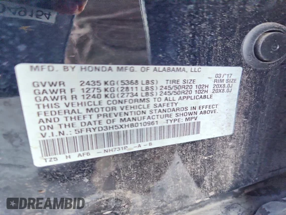 ✅ 2017 Acura MDX Technology • VIN: 5FRYD3H5XHB010961 • Lot: 75823995. Listed on Copart with Not provided. Free auction sales archive from the USA and detailed vehicle history report at DreamBid. Image 14.