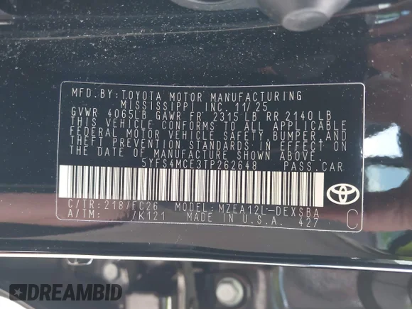 ✅ 2026 Toyota Corolla SE • VIN: 5YFS4MCE3TP262648 • Лот: 44959365. Опубліковано раніше на IAAI з пробігом 10 687 миль. Безкоштовний доступ до архіву аукціонних продажів зі США та докладний звіт про історію автомобіля на DreamBid. Зображення 9.