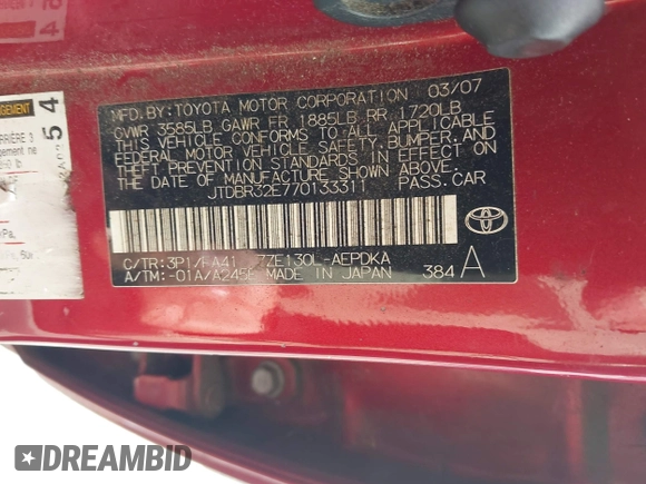 ✅ 2007 Toyota Corolla LE • VIN: JTDBR32E770133311 • Lot: 44927742. Wystawiony na IAAI z przebiegiem 235 712 mil. Bezpłatny archiwum sprzedaży aukcyjnych z USA i szczegółowy raport historii pojazdu na DreamBid. Zdjęcie 9.