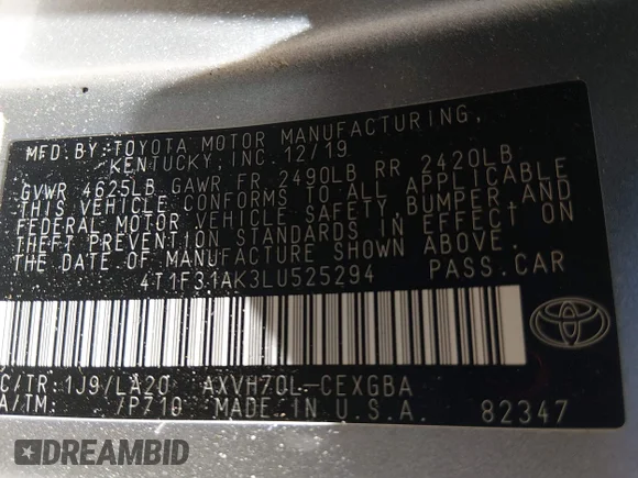 ✅ 2020 Toyota Camry Hybrid XLE • VIN: 4T1F31AK3LU525294 • Lot: 45282361. Wystawiony na IAAI z przebiegiem 49 139 mil. Bezpłatny archiwum sprzedaży aukcyjnych z USA i szczegółowy raport historii pojazdu na DreamBid. Zdjęcie 9.