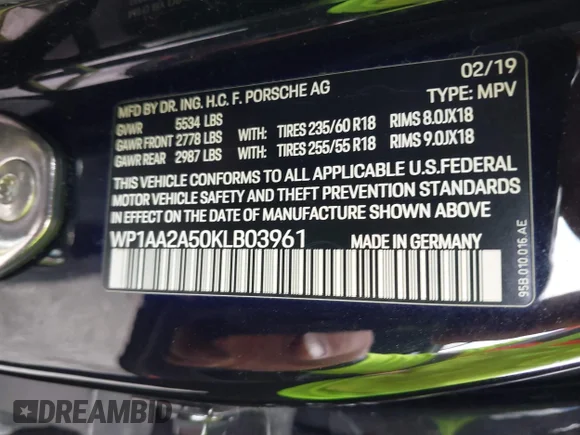 ✅ 2019 Porsche Macan • VIN: WP1AA2A50KLB03961 • Лот: 42972307. Опубліковано раніше на IAAI з пробігом 82 298 миль. Безкоштовний доступ до архіву аукціонних продажів зі США та докладний звіт про історію автомобіля на DreamBid. Зображення 9.