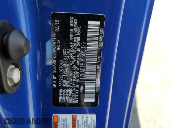 ✅ 2018 Subaru BRZ tS • VIN: JF1ZCAD15J9600832 • Lot: 59634975. Wystawiony na Copart z przebiegiem 26 763 mil. Bezpłatny archiwum sprzedaży aukcyjnych z USA i szczegółowy raport historii pojazdu na DreamBid. Zdjęcie 12.