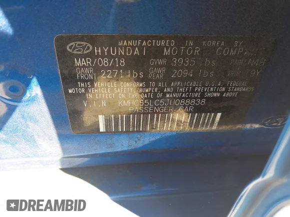 ✅ 2018 Hyundai Ioniq Blue • VIN: KMHC65LC5JU088838 • Lot: 44508448. Wystawiony na IAAI z przebiegiem 227 679 mil. Bezpłatny archiwum sprzedaży aukcyjnych z USA i szczegółowy raport historii pojazdu na DreamBid. Zdjęcie 9.