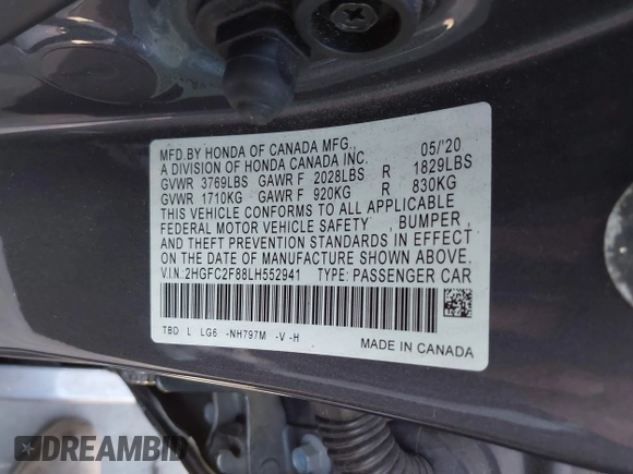 ✅ 2020 Honda Civic Sport • VIN: 2HGFC2F88LH552941 • Lot: 44119746. Wystawiony na IAAI z przebiegiem 34 482 mil. Bezpłatny archiwum sprzedaży aukcyjnych z USA i szczegółowy raport historii pojazdu na DreamBid. Zdjęcie 9.