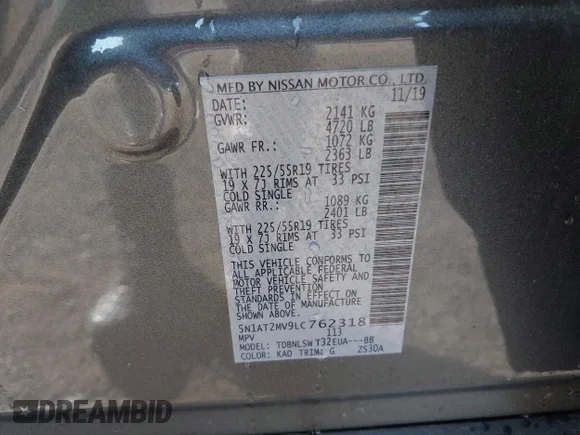 ✅ 2020 Nissan Rogue SV • VIN: 5N1AT2MV9LC762318 • Lot: 43686800. Wystawiony na IAAI z przebiegiem 27 949 mil. Bezpłatny archiwum sprzedaży aukcyjnych z USA i szczegółowy raport historii pojazdu na DreamBid. Zdjęcie 9.