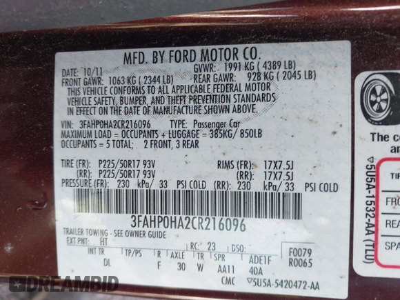 ✅ 2012 Ford Fusion SE • VIN: 3FAHP0HA2CR216096 • Lot: 44128740. Wystawiony na IAAI z przebiegiem 68 307 mil. Bezpłatny archiwum sprzedaży aukcyjnych z USA i szczegółowy raport historii pojazdu na DreamBid. Zdjęcie 9.