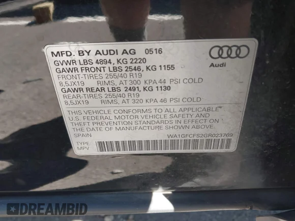 ✅ 2016 Audi Q3 Prestige • VIN: WA1GFCFS2GR023769 • Lot: 42932037. Wystawiony na IAAI z przebiegiem 112 307 mil. Bezpłatny archiwum sprzedaży aukcyjnych z USA i szczegółowy raport historii pojazdu na DreamBid. Zdjęcie 9.