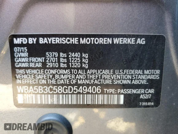 ✅ 2016 BMW 5 Series 535i xDrive • VIN: WBA5B3C58GD549406 • Lot: 55545712. Wystawiony na Copart z przebiegiem 82 557 mil. Bezpłatny archiwum sprzedaży aukcyjnych z USA i szczegółowy raport historii pojazdu na DreamBid. Zdjęcie 10.