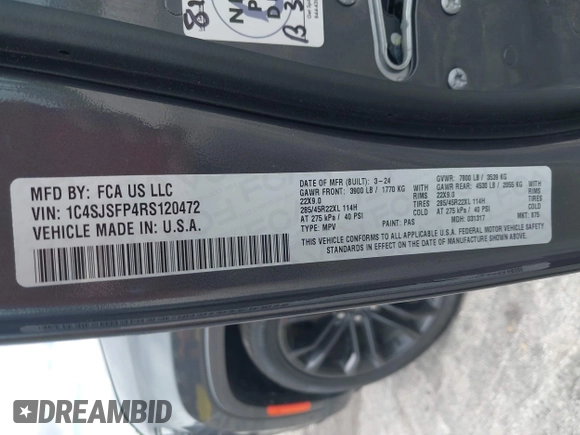✅ 2024 Jeep Grand Wagoneer Series II • VIN: 1C4SJSFP4RS120472 • Lot: 45308040. Wystawiony na IAAI z przebiegiem 42 472 mil. Bezpłatny archiwum sprzedaży aukcyjnych z USA i szczegółowy raport historii pojazdu na DreamBid. Zdjęcie 9.
