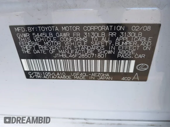 ✅ 2008 Lexus LS 460 • VIN: JTHBL46F285071801 • Лот: 42749075. Опубліковано раніше на IAAI з пробігом 85 568 миль. Безкоштовний доступ до архіву аукціонних продажів зі США та докладний звіт про історію автомобіля на DreamBid. Зображення 9.