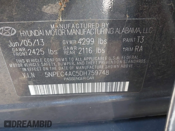 ✅ 2013 Hyundai Sonata Limited • VIN: 5NPEC4AC5DH759748 • Lot: 44303088. Wystawiony na IAAI z przebiegiem 126 325 mil. Bezpłatny archiwum sprzedaży aukcyjnych z USA i szczegółowy raport historii pojazdu na DreamBid. Zdjęcie 9.