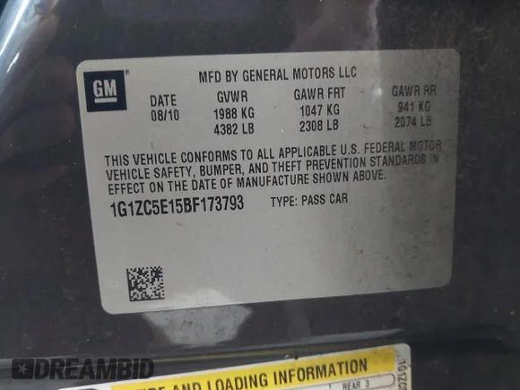 ✅ 2011 Chevrolet Malibu 1LT • VIN: 1G1ZC5E15BF173793 • Lot: 43939277. Wystawiony na IAAI z przebiegiem 222 771 mil. Bezpłatny archiwum sprzedaży aukcyjnych z USA i szczegółowy raport historii pojazdu na DreamBid. Zdjęcie 9.