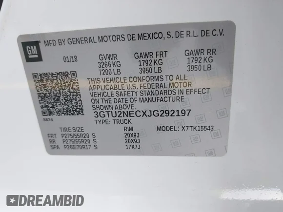 ✅ 2018 GMC Sierra 1500 SLT • VIN: 3GTU2NECXJG292197 • Lot: 41938676. Wystawiony na IAAI z przebiegiem 52 915 mil. Bezpłatny archiwum sprzedaży aukcyjnych z USA i szczegółowy raport historii pojazdu na DreamBid. Zdjęcie 9.