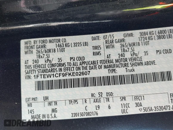 ✅ 2015 Ford F-150 XL • VIN: 1FTEW1CF9FKE02607 • Lot: 45091104. Listed on IAAI with 103,282 mi. Free auction sales archive from the USA and detailed vehicle history report at DreamBid. Image 9.